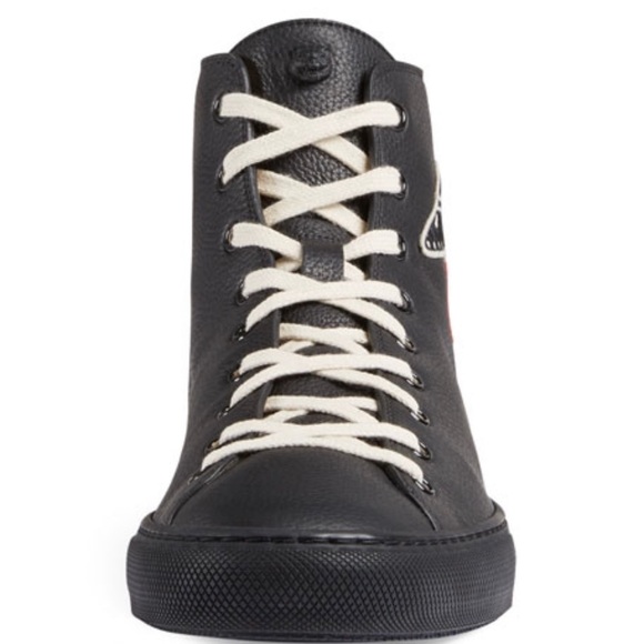 Gucci 17-18SS UFO Angry Cat Wappen Leather High Cut Sneakers Black Size 11 - Picture 2 of 6